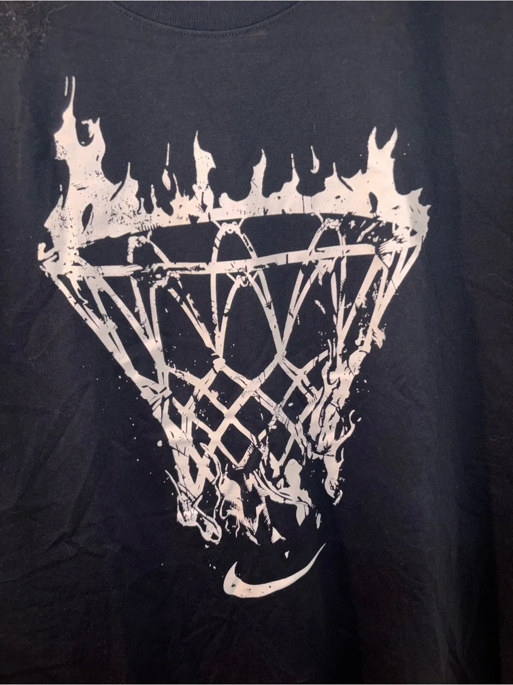 Nike Dri-FIT Flaming Basketball Hoop Graphic Tee Black XL Athletic Shirt